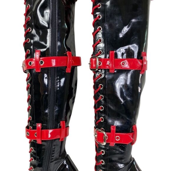 funtasma Medic 6 pleaser boots , red / black ,zip, lace up buckle - Picture 8 of 10